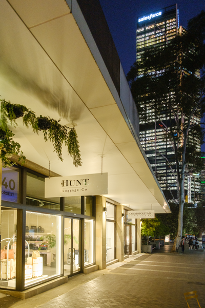 Hunt Luggage Co at The Rocks with the Sydney CBD in the background