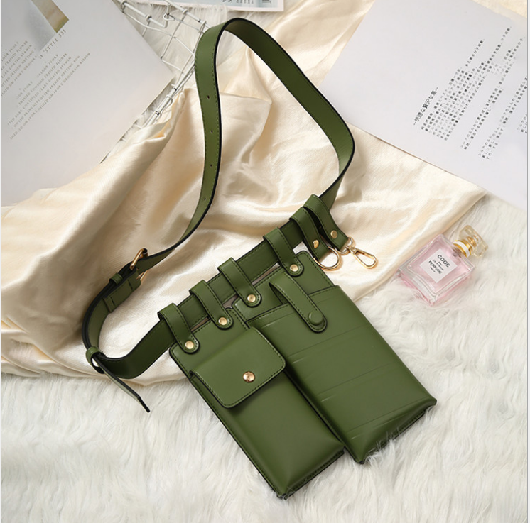 green leather belt bag