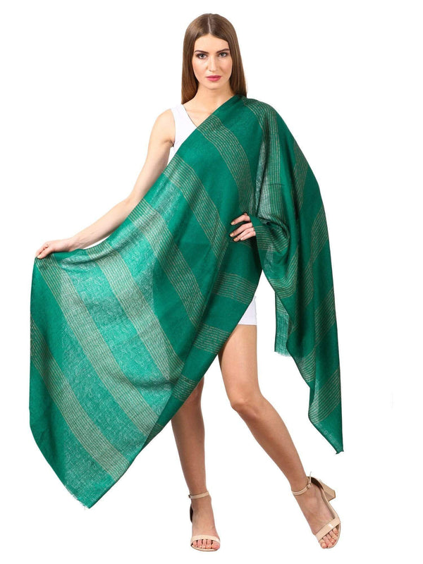 Pashtush Women'S Reversible Stole, With Stripes, Bottle Green