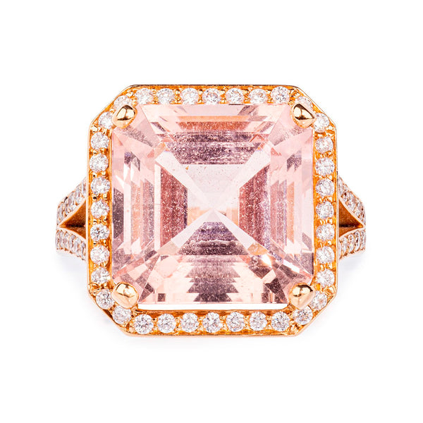 Pre-Owned Pink Morganite and Diamond 18ct Rose Gold Ring
