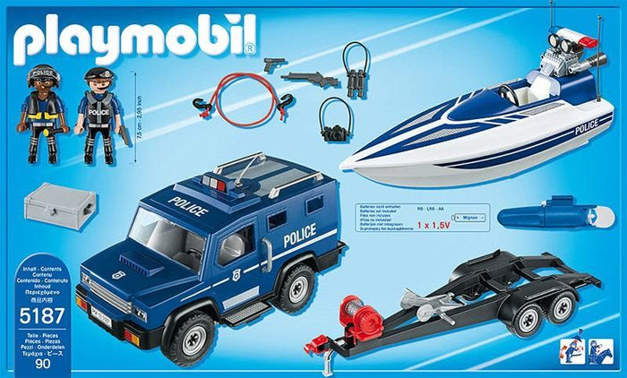 Om indstilling Baglæns Gylden Playmobil City Action 5187 Police Truck With Speed Boat 90 Pcs – toy-vs