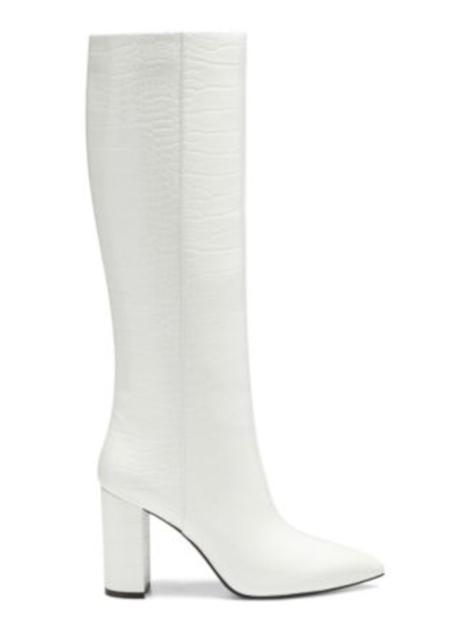 INC Womens White Animal Print Pointed Toe Block Heel Zip-Up Dress Heeled Boots M