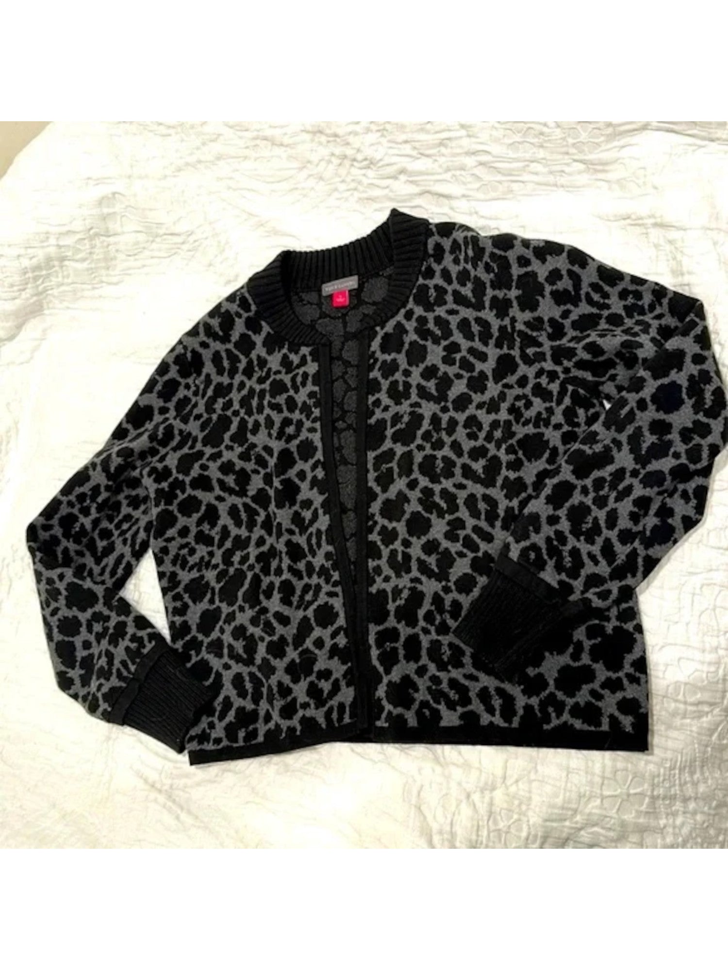 VINCE CAMUTO Womens Gray Animal Print Long Sleeve Open Front Cardigan