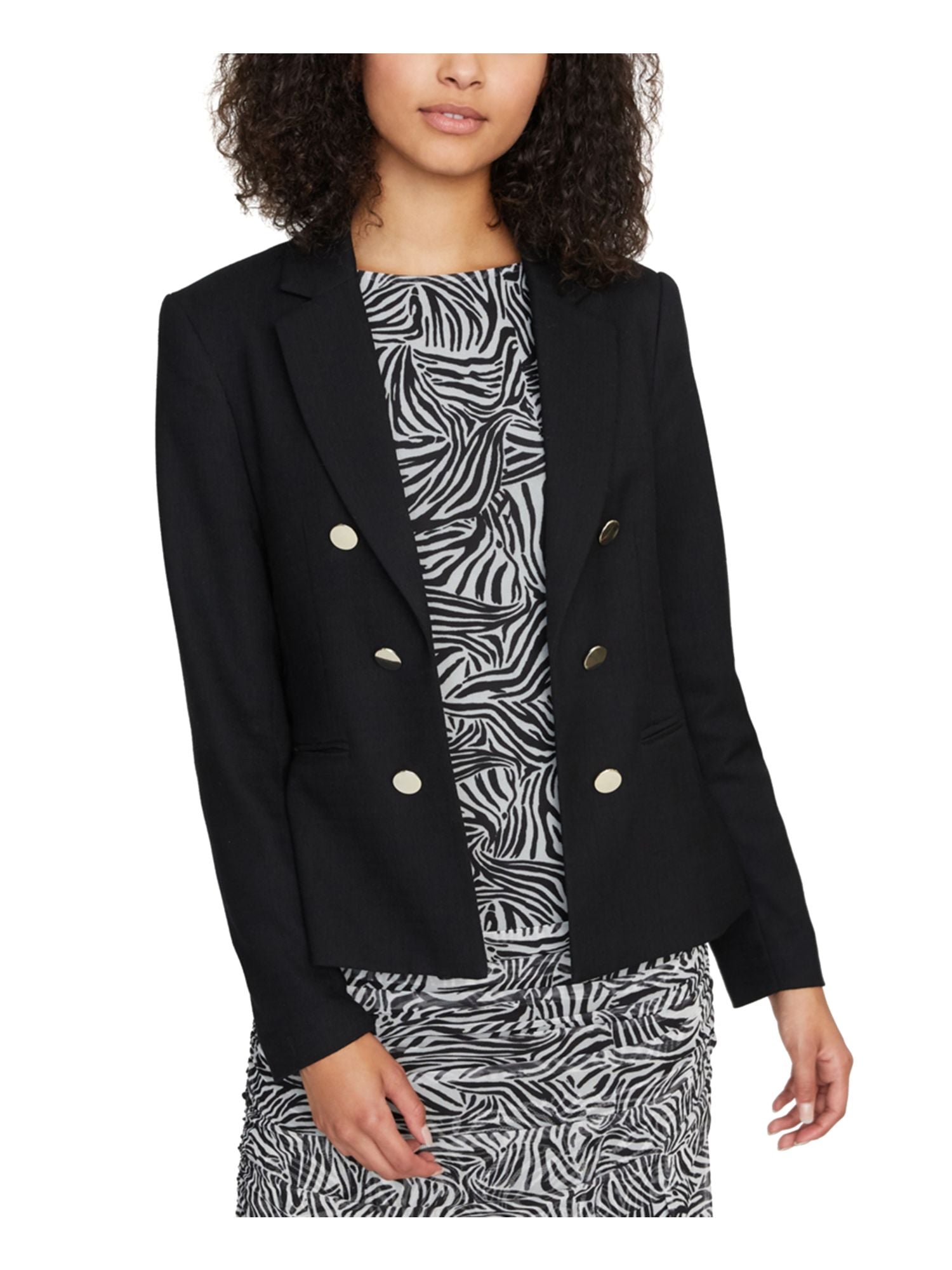 SANCTUARY Womens Black Stretch Pocketed Fitted Decorative Buttons Unlined Wear To Work Blazer Jacket
