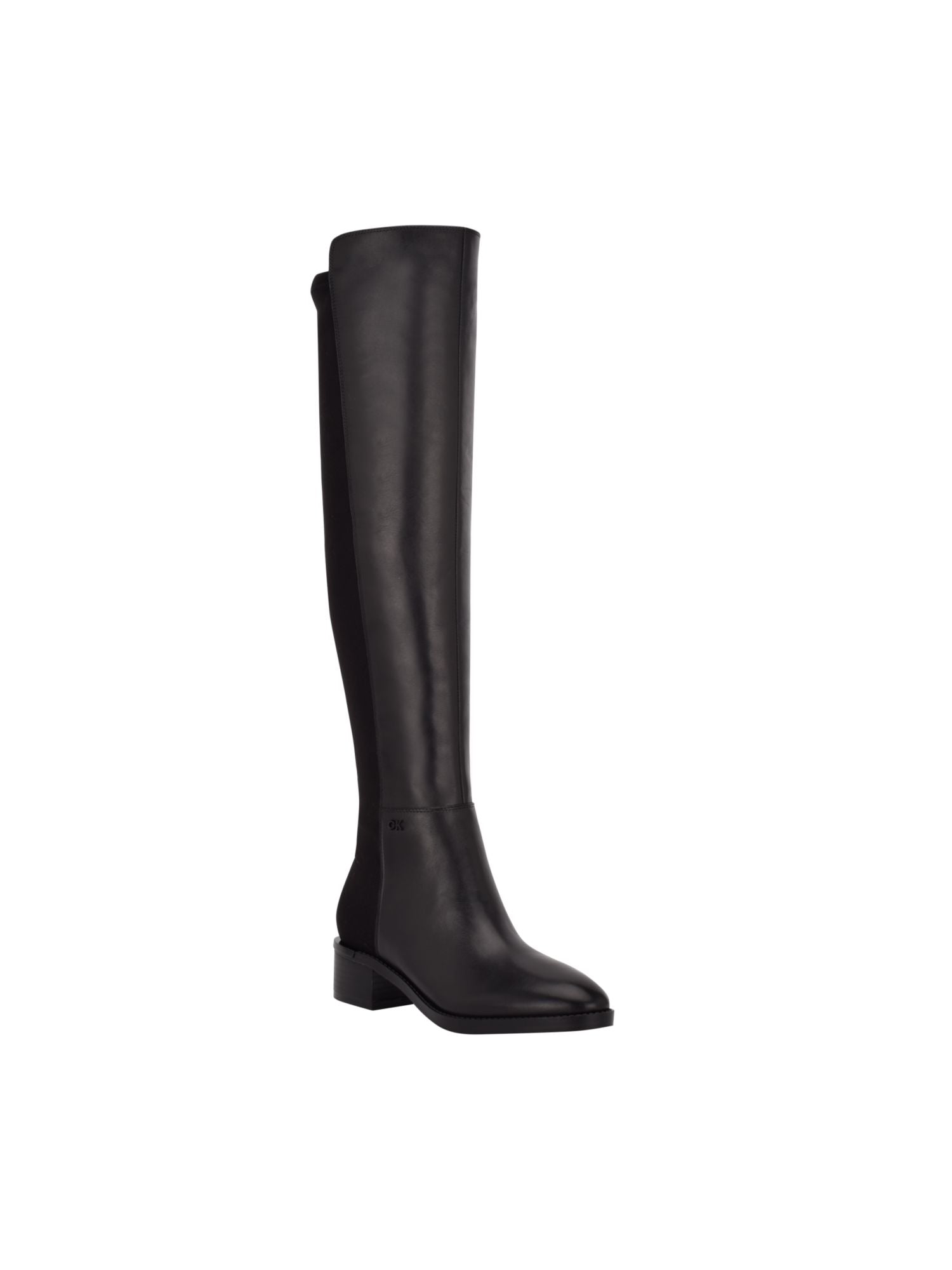 CALVIN KLEIN Womens Black Mixed Media Padded Stretch Deedee Pointy Toe Block Heel Zip-Up Leather Heeled Boots M