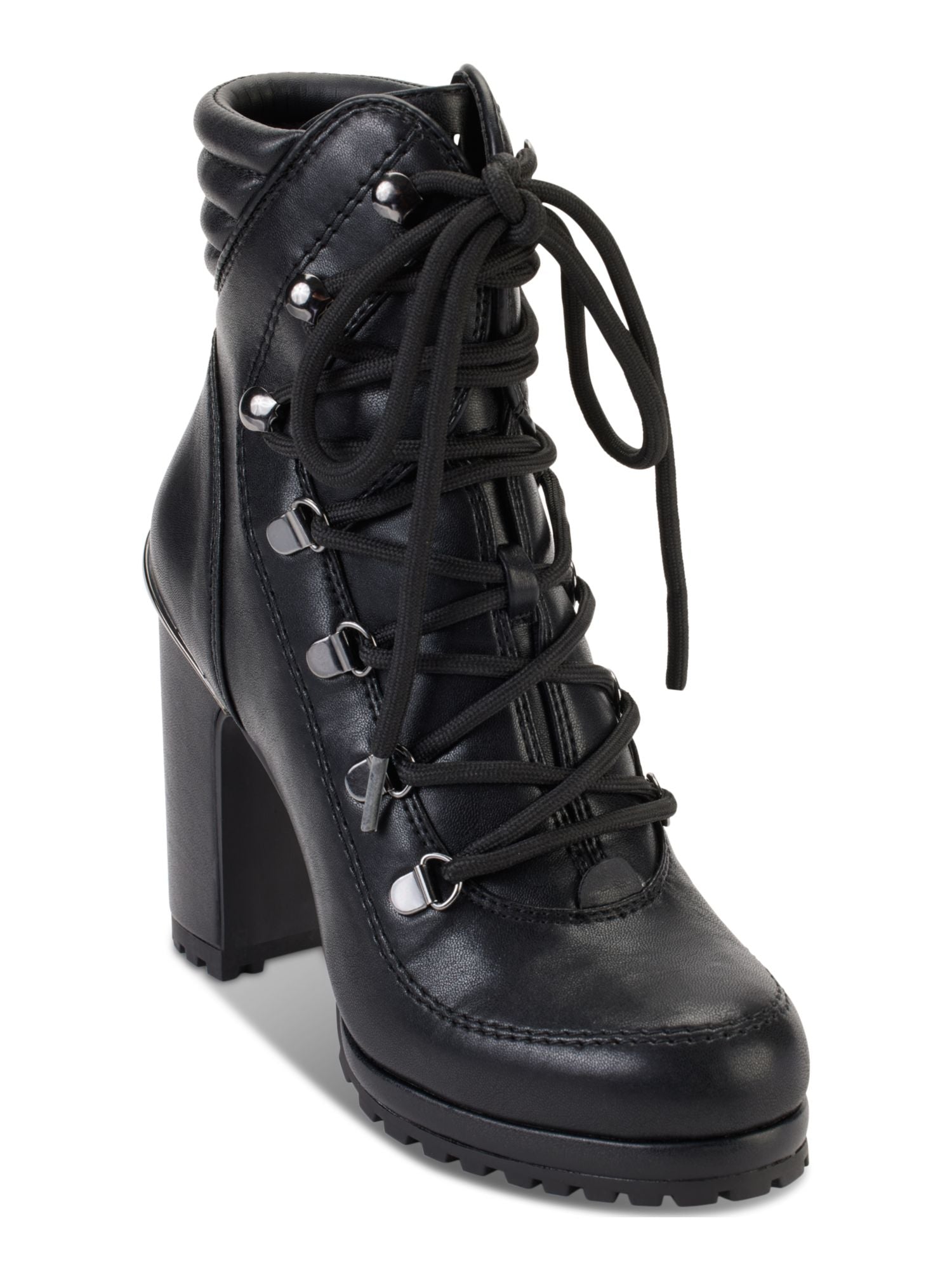 DKNY Womens Black Padded Lenni Round Toe Block Heel Lace-Up Heeled Boots M