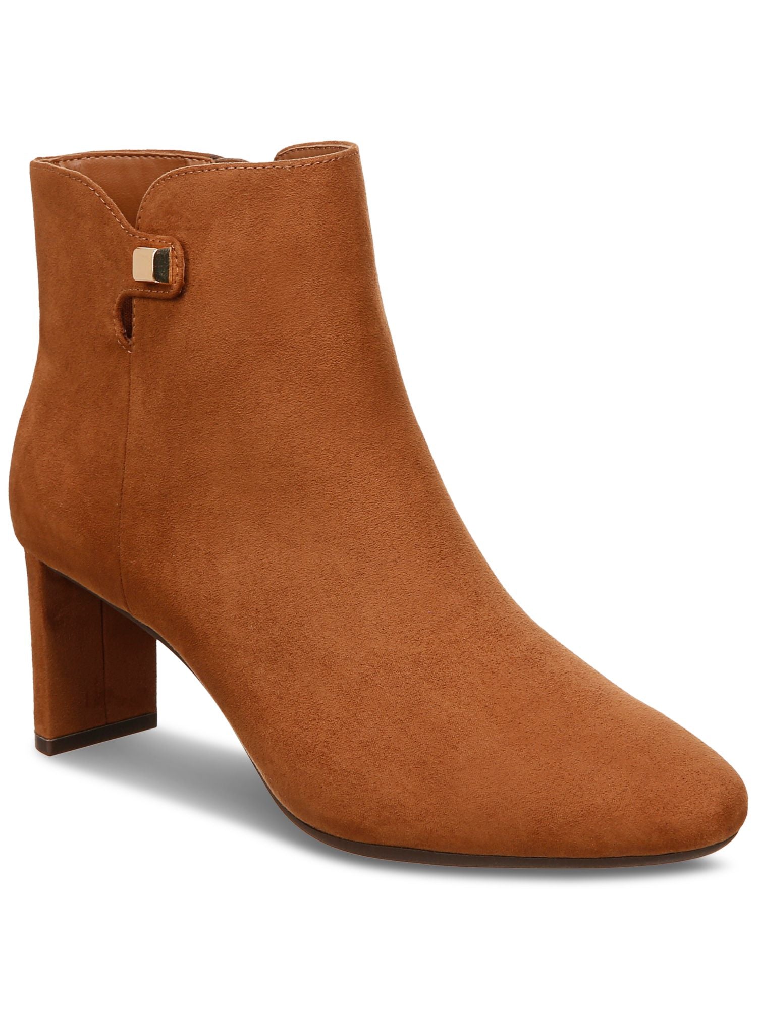 ALFANI Womens Brown Hardware Accent Padded Paam Almond Toe Block Heel Zip-Up Dress Booties M