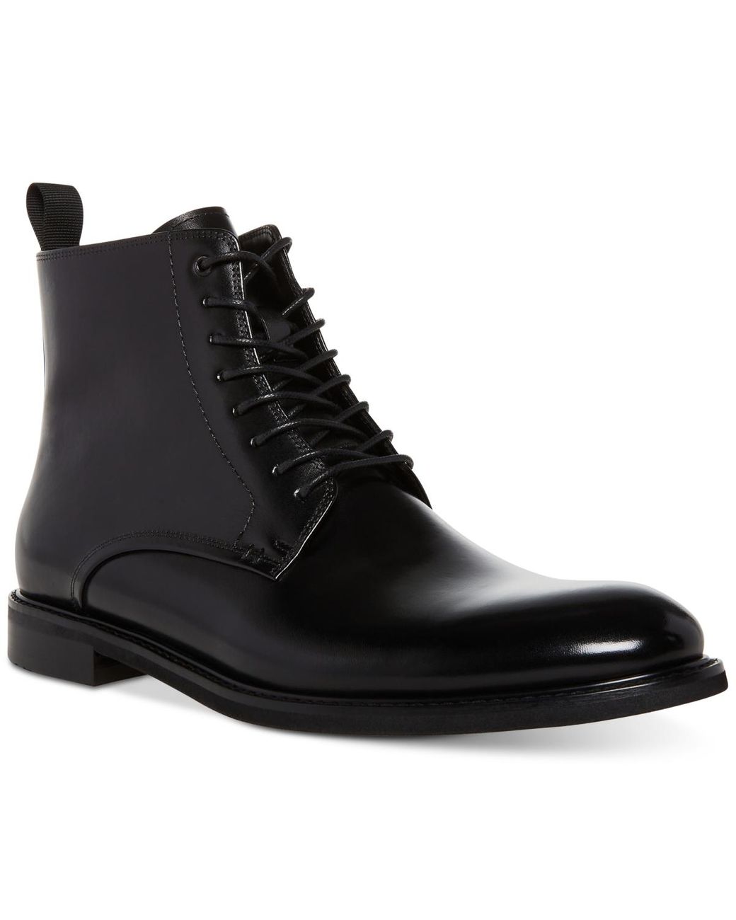 STEVE MADDEN Mens Black Lace-Up Front Heel Pull-Tab Padded Yenith Round Toe Block Heel Zip-Up Leather Boots Shoes M