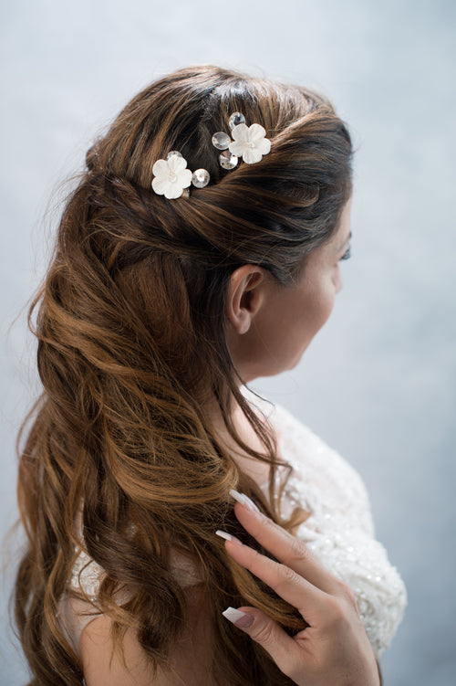 Silk Flower Hair Pins for Bridal Braid - Genevieve Rose Atelier