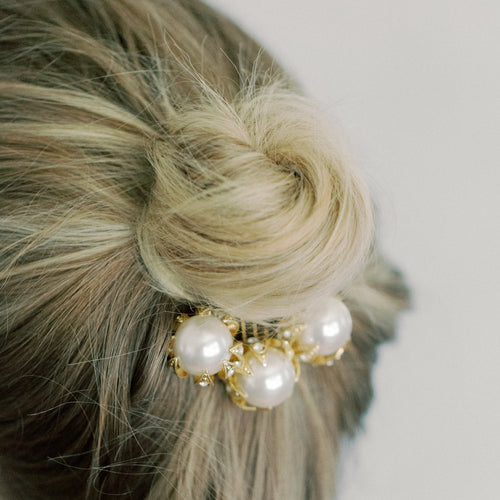 Nestina Accessories Wedding Hair Pins, Blossoms Hair Pins with Clay Flowers, Bridal Hair Piece Câlin Style 21005 Gold