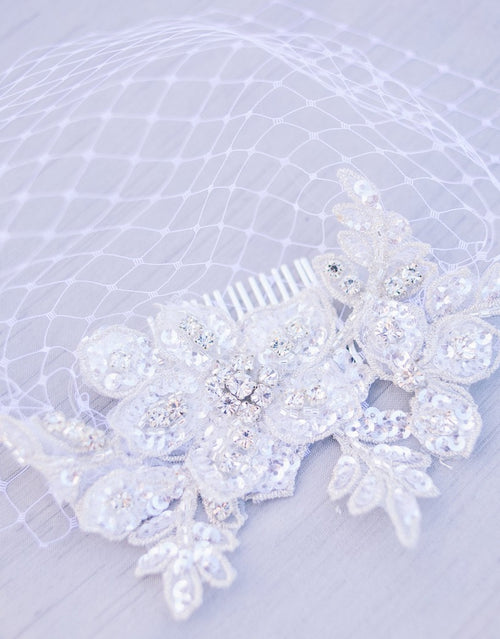 Nestina Birdcage Headband Veil with Pearls and Crystal beading-SOLEIL Style 21028 Ivory