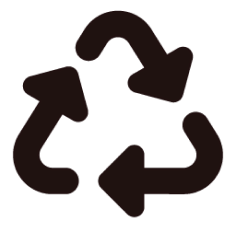 Black recycling symbol with three arrows forming a triangle.