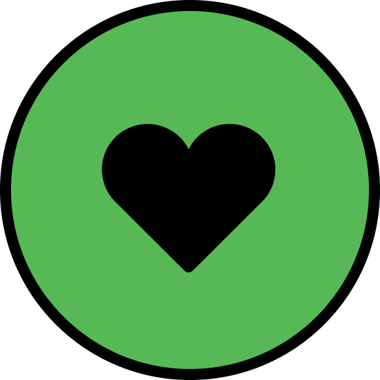 Black heart icon inside a green circle.