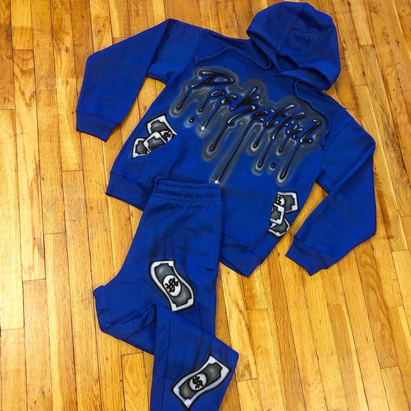 blue and black sweatsuit