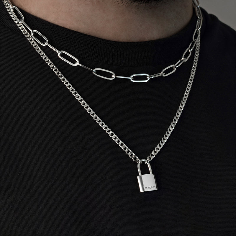 cable Vagabundo desagüe Collar Candado de Plata para Hombre – Beadrid