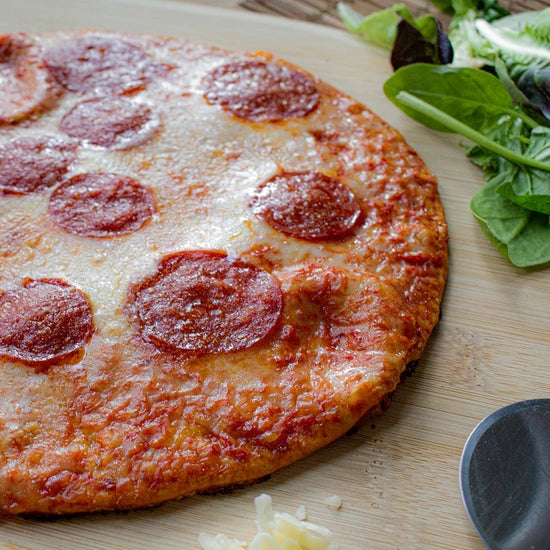 Keto pizza. Low carb diabetic friendly pepperoni pizza.