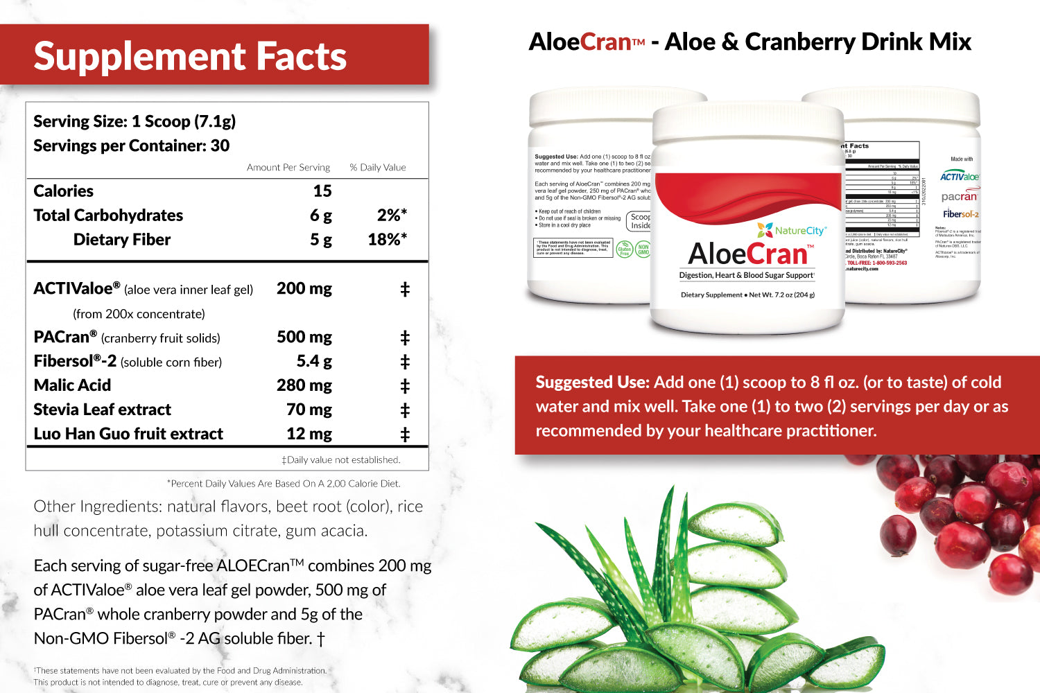 AloeCran Supplement Facts and Suggested Use