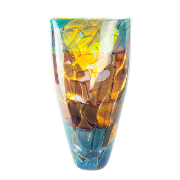 hand blown glass tall vase multi color rainbow