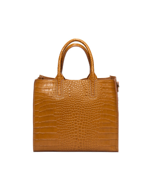 Florence Tote leather bag croco-embossed orange