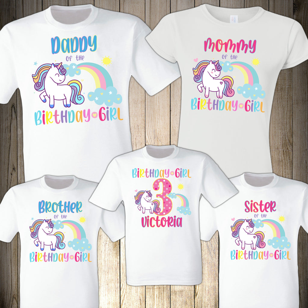 Personalised Unicorn Birthday T-shirt Any Name Any Age Rainbow 