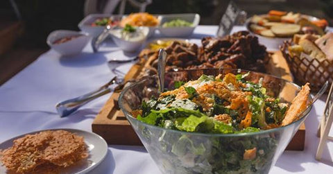 caesar salad and bbq ribs picnic dinner 