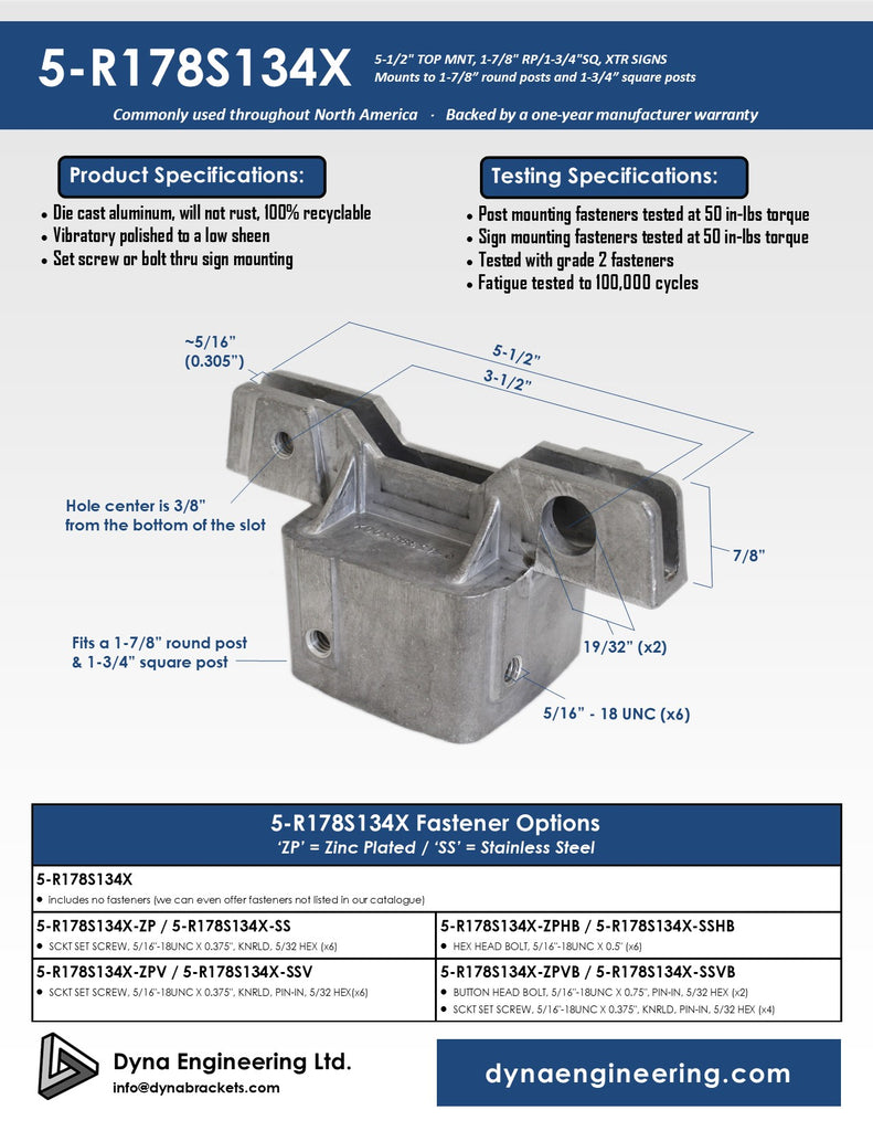 5-1/2" Universal Extruded Top Mount Bracket For 1-7/8" Round Posts and 1-3/4" Square Posts