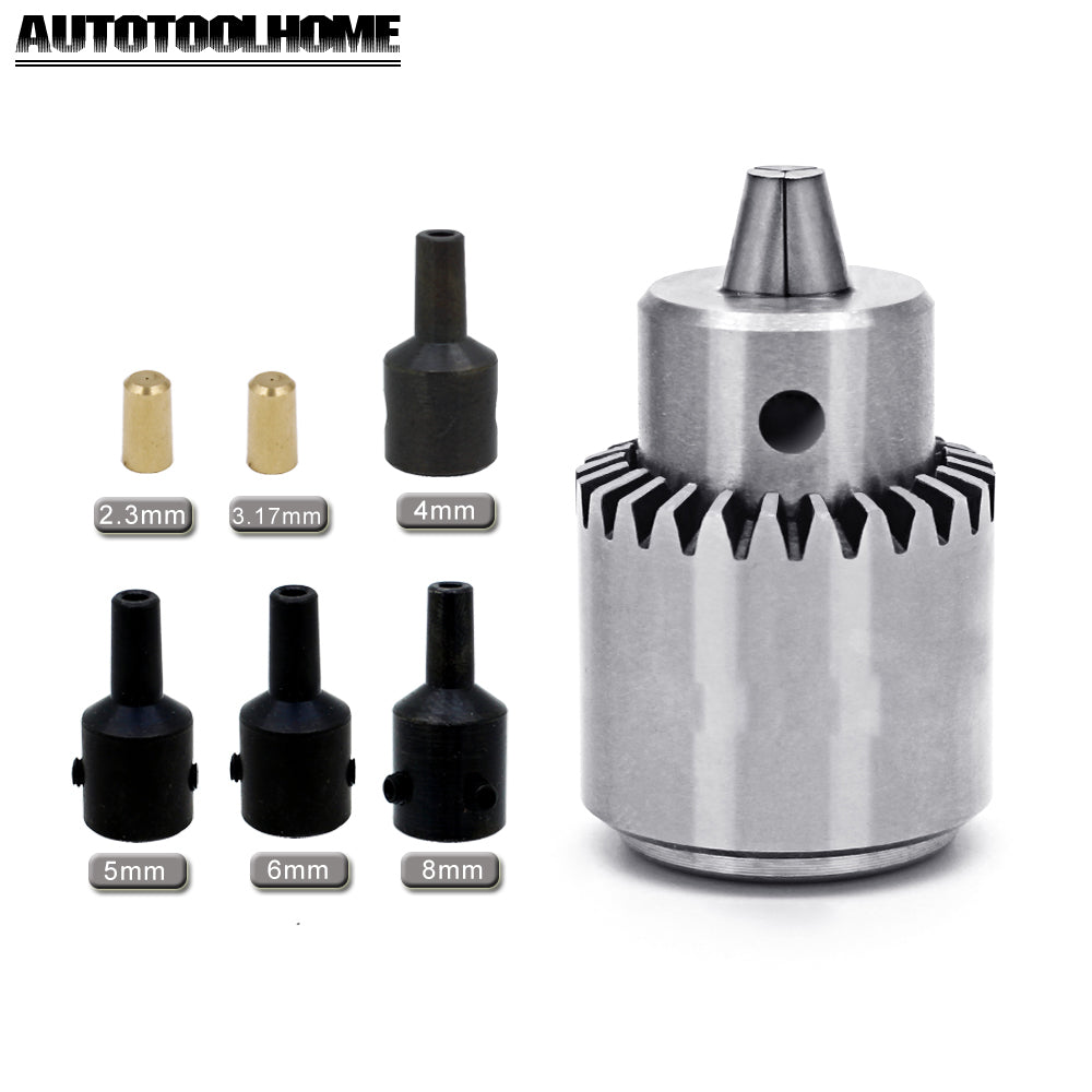 AUTOTOOLHOME Micro Drill Chucks Shaft Couplings for Clamping 0.3-4mm JT0 Taper Mounted Drill Chuck With Key for 2.3 3.17 4 5 6 8mm Shaft