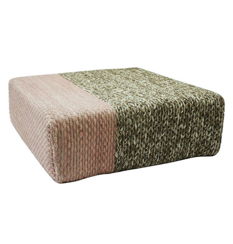 Ira - Handmade Wool Braided Square Pouf | Natural/Silver Pink | 90x90x30cm