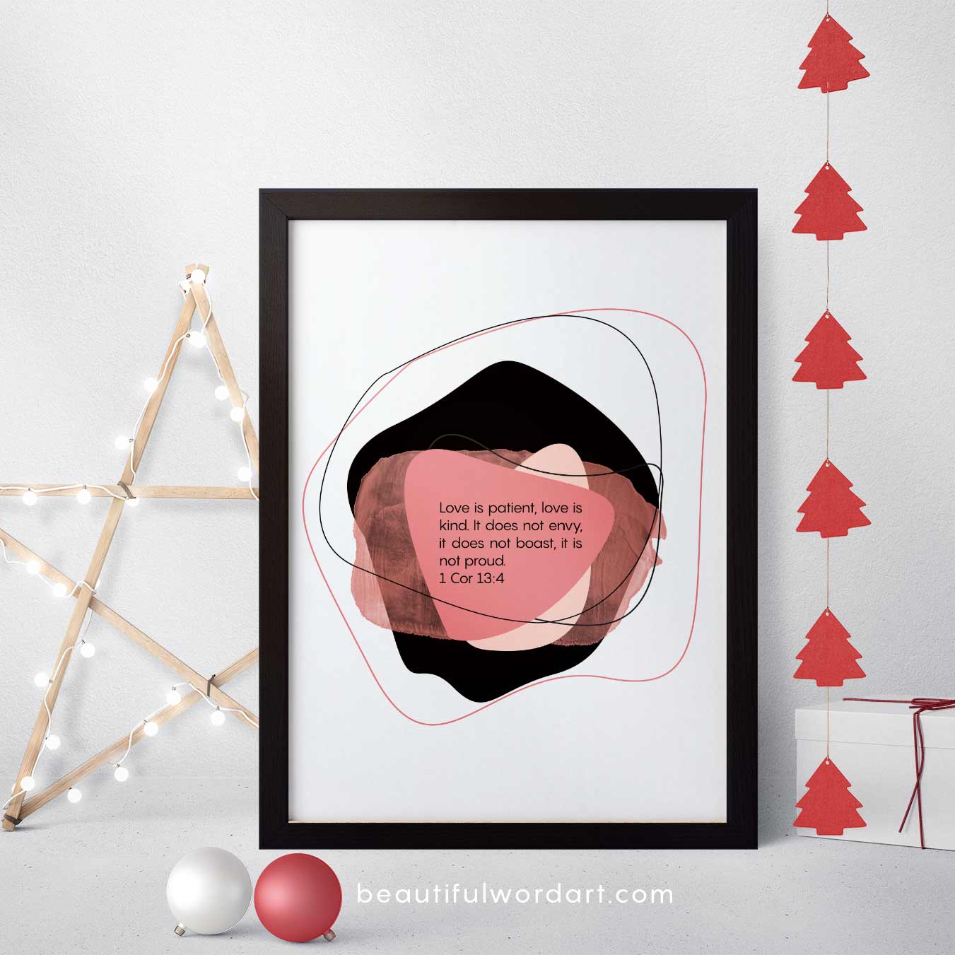 Inspirational Wall Art and Christmas decorations red and white 
