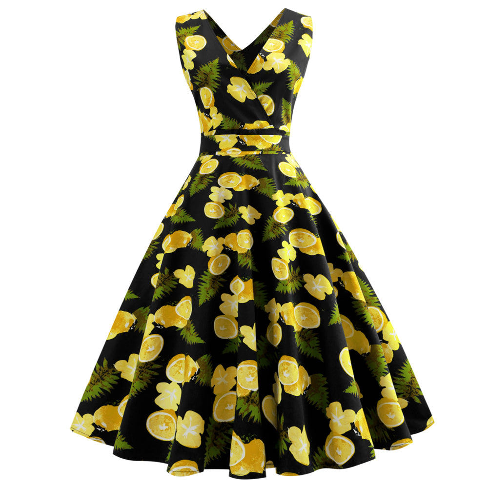 lemon print plus size dress