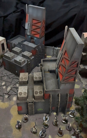 3d Augumente Reality (AR) model of wargaming terrain next to real MDF terrain - sci-fi terrain building