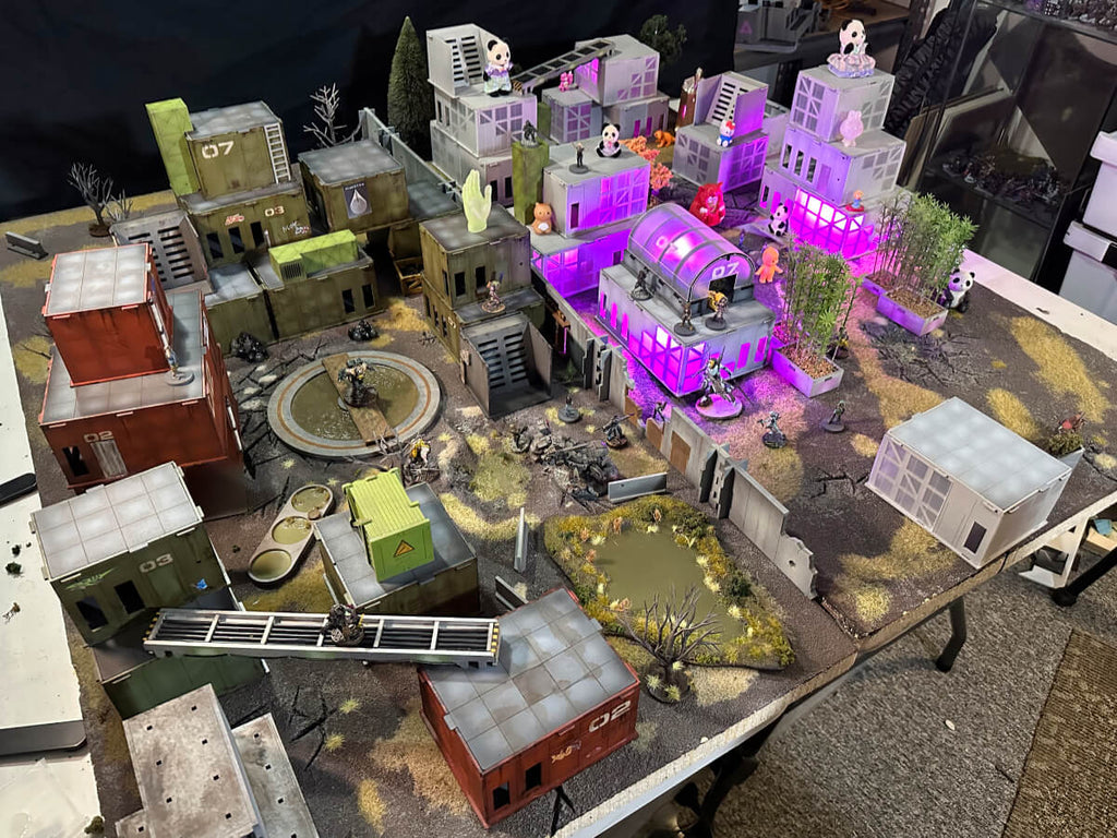 Pink cyberpunk Infinity table with derilect district
