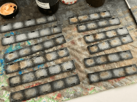 panels of weathered wargaming mdf terrain