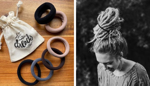 Stretchy Dread Ties which can support a dreadlock bun. Mountain Dreads