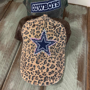 Dallas Cowboys New Era Women's Leopard Flect 2 9TWENTY Adjustable Hat -  Black