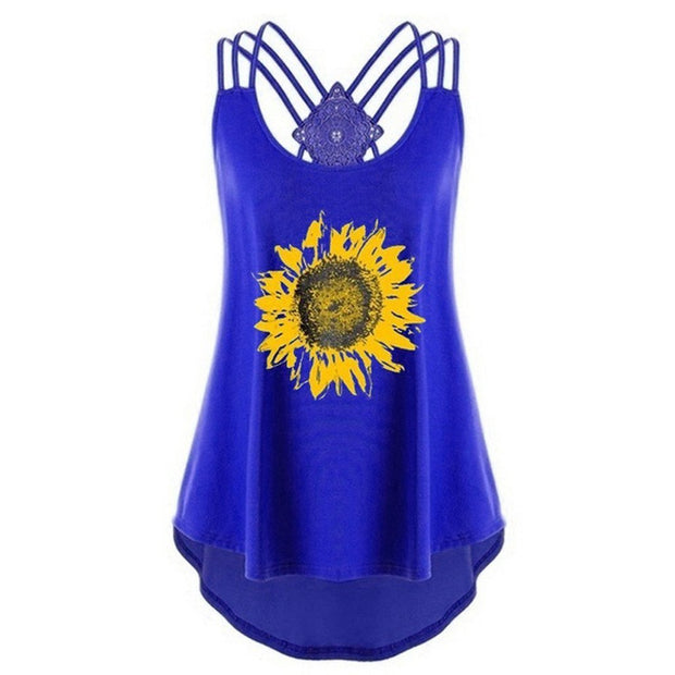 Sunflower printed summer women strip sleeveless vest