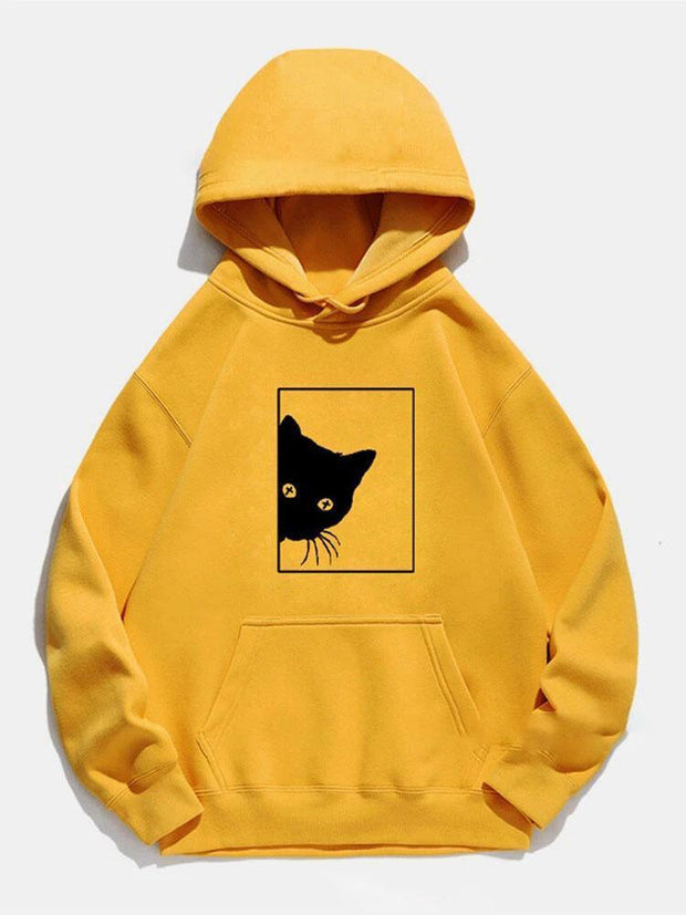 Casual cat printed hoodie top with hat