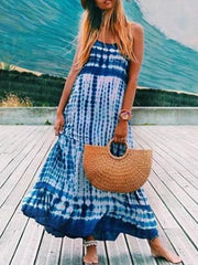 Fashion sling blue printed beach dress