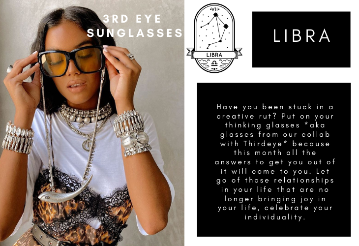 Libra zodiac sign with horoscope and lifestyle image of DYLAN LEX 3rd eye sunglasses