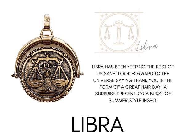 Libra zodiac sign with horoscope and DYLAN LEX zodiac pendant / charm