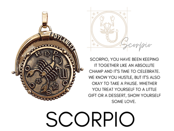 Scorpio zodiac sign with horoscope and DYLAN LEX zodiac pendant / charm