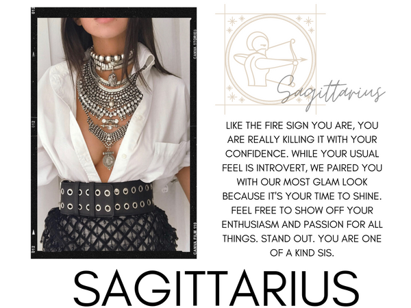 Sagittarius zodiac sign with horoscope and DYLAN LEX necklaces