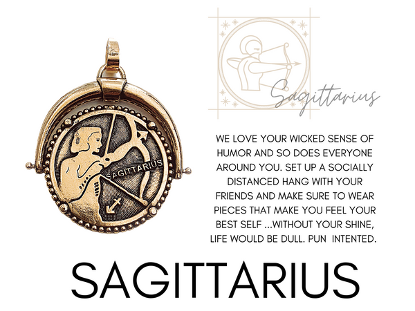 Sagittarius zodiac sign with horoscope and DYLAN LEX zodiac pendant / charm