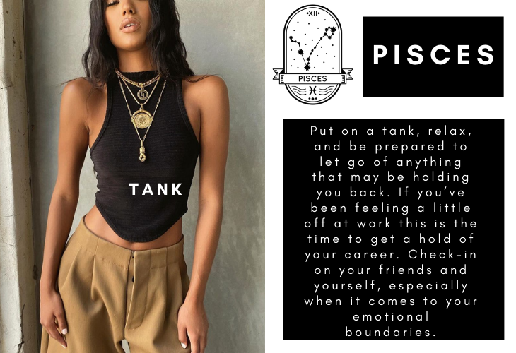 Pisces zodiac sign with horoscope and lifestyle image of DYLAN LEX tank