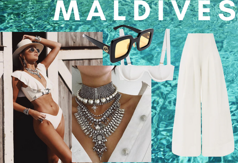 Maldives lifestyle image with white clothing and DYLAN LEX jewelry