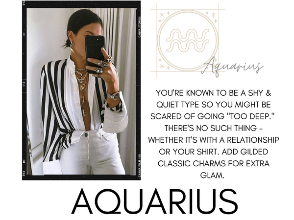 Aquarius zodiac sign with horoscope and DYLAN LEX jewelry