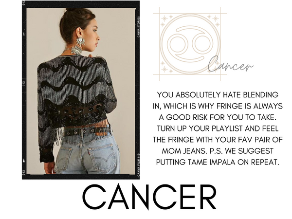 Cancer zodiac sign with horoscope and DYLAN LEX earrings