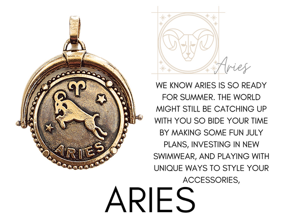 Aries zodiac sign with horoscope and DYLAN LEX zodiac pendant / charm