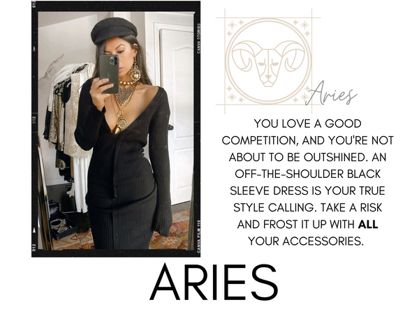 Aries zodiac sign with horoscope and DYLAN LEX accessories