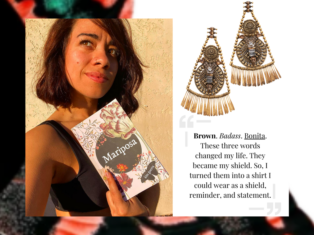 Kim Guerra photo, earrings and quote
